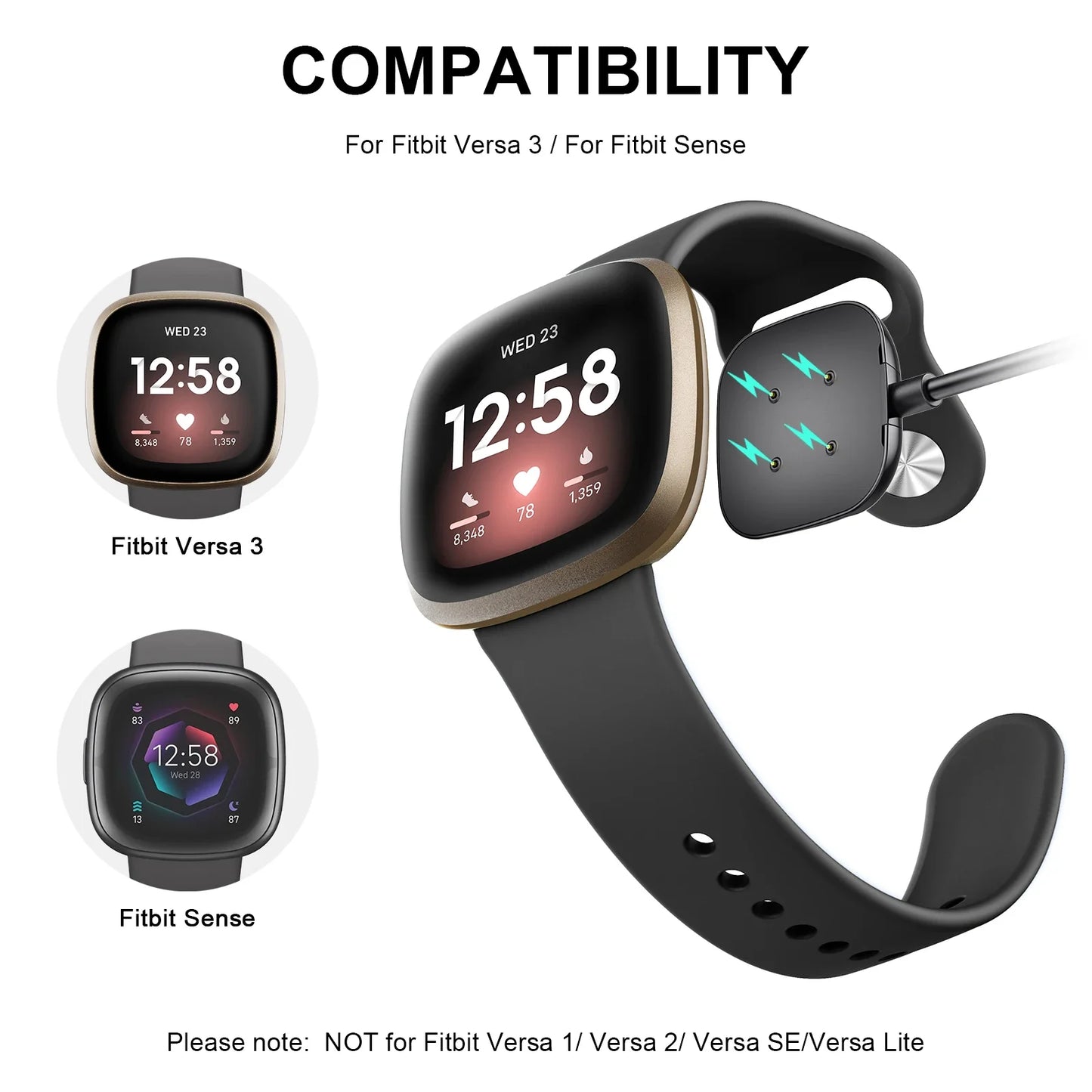 Portable USB Magnetic Charger Dock Adapter For Fitbit Versa 3 Fast Charging Power Cable For Fitbit Sense Smartwatch Accessories
