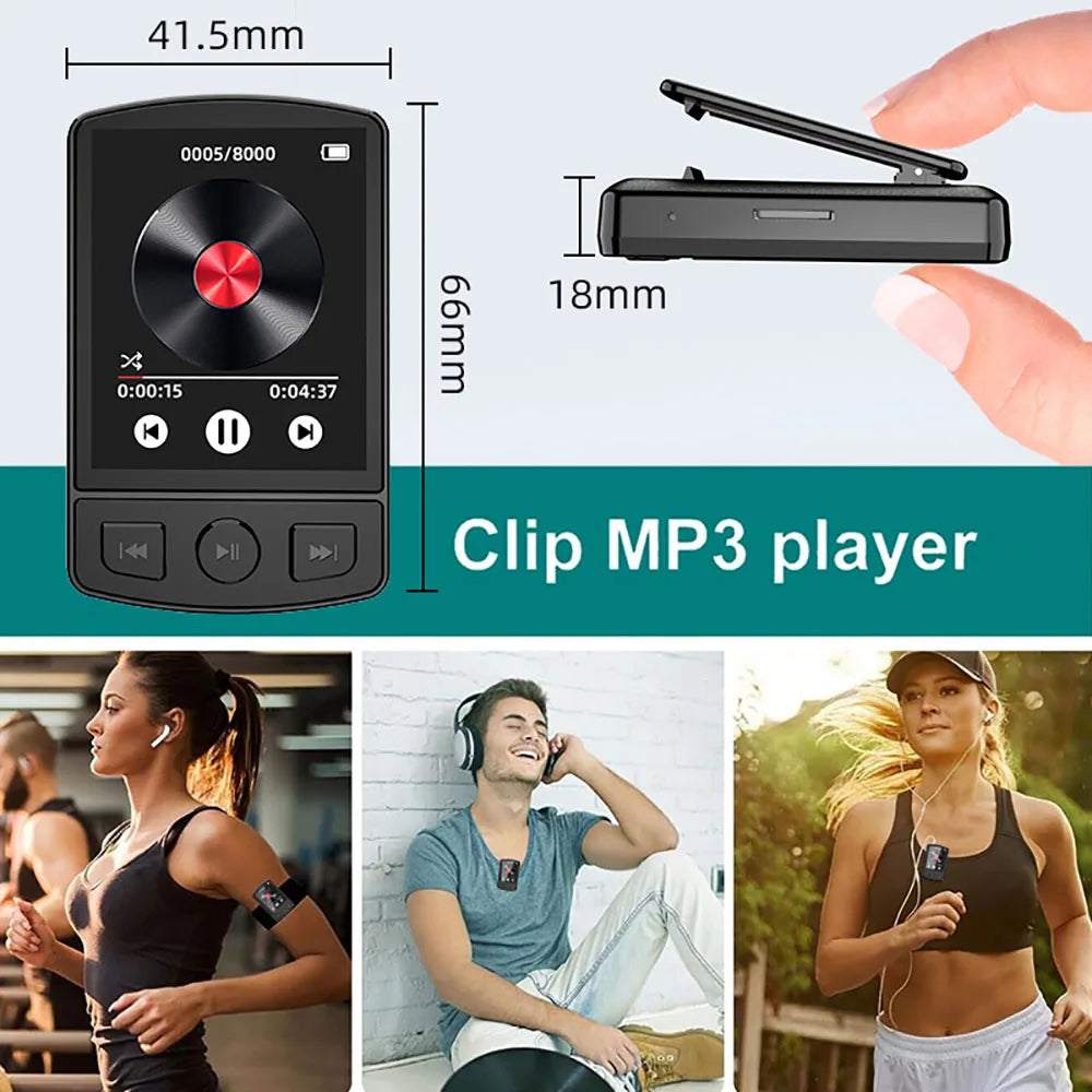 MP3 Player Portable Sport Clip Walkman HiFi Sound Bluetooth-Compatible 5.0 Student Walkman 1.8 Inch Screen with FM Radio E-Book