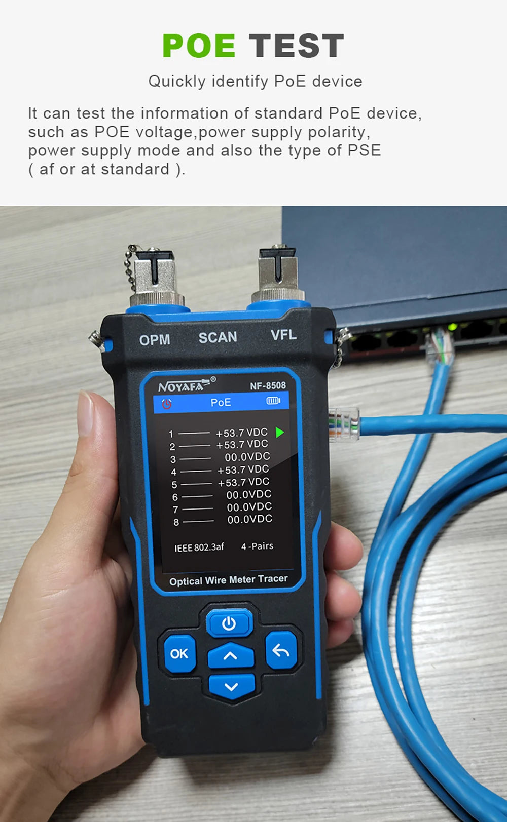 NOYAFA NF-8508 Cable Tracker LCD Display Network Tools Measure Length Wiremap Tester PoE Checker Optical Power Meter