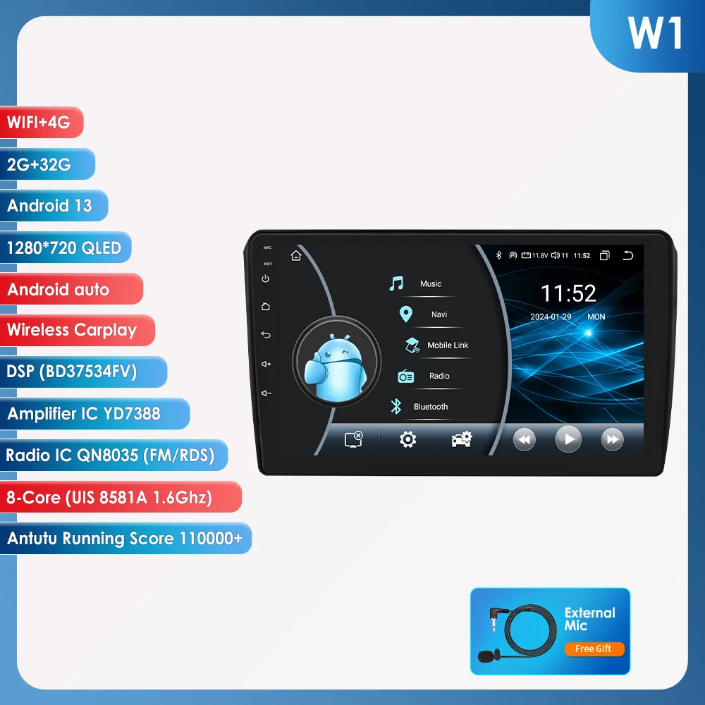 2Din Android 13 Car Radio For Audi A3 8P S3 RS3 2003-2013 Car Multimedia GPS 4G Wireless CarPlay Android Auto AI Voice autoradio