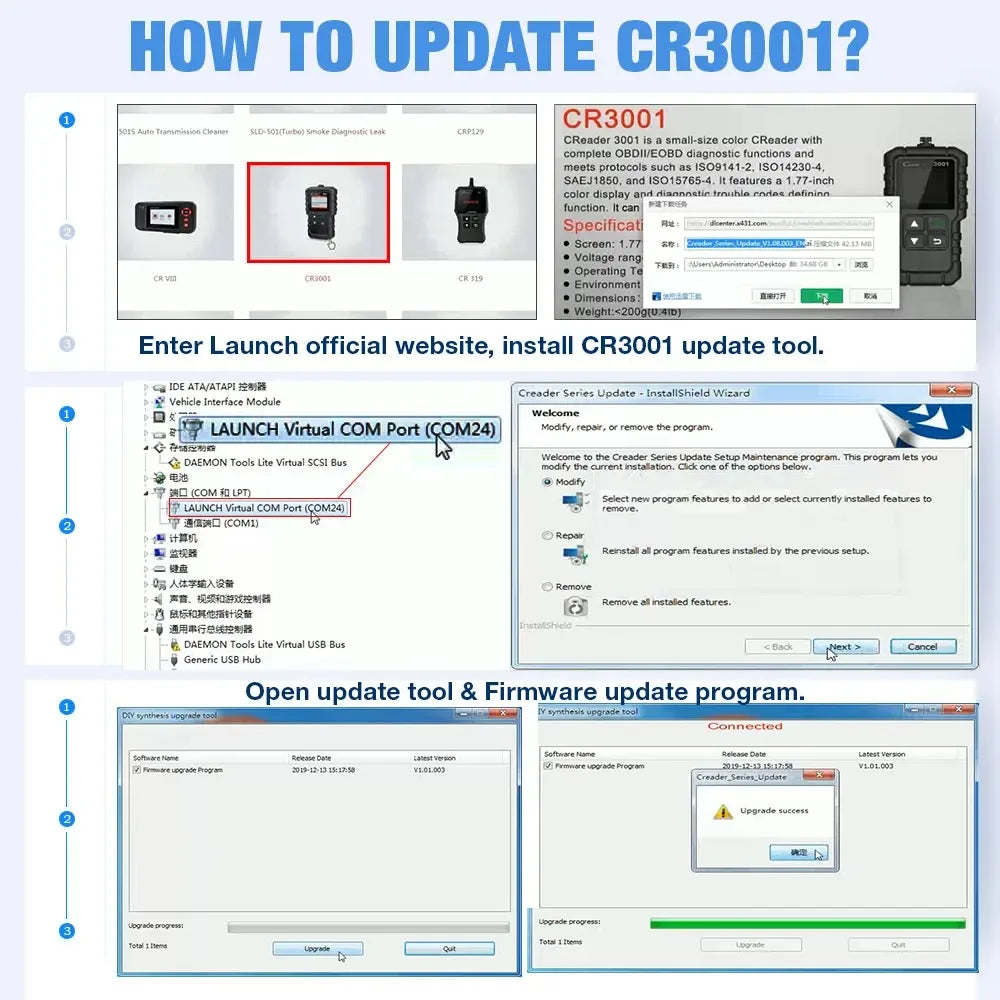 LAUNCH X431 CR3001 Car Full OBD2 Diagnostic Tools Automotive Professional Code Reader Scanner Check Engine Free Update pk  ELM32