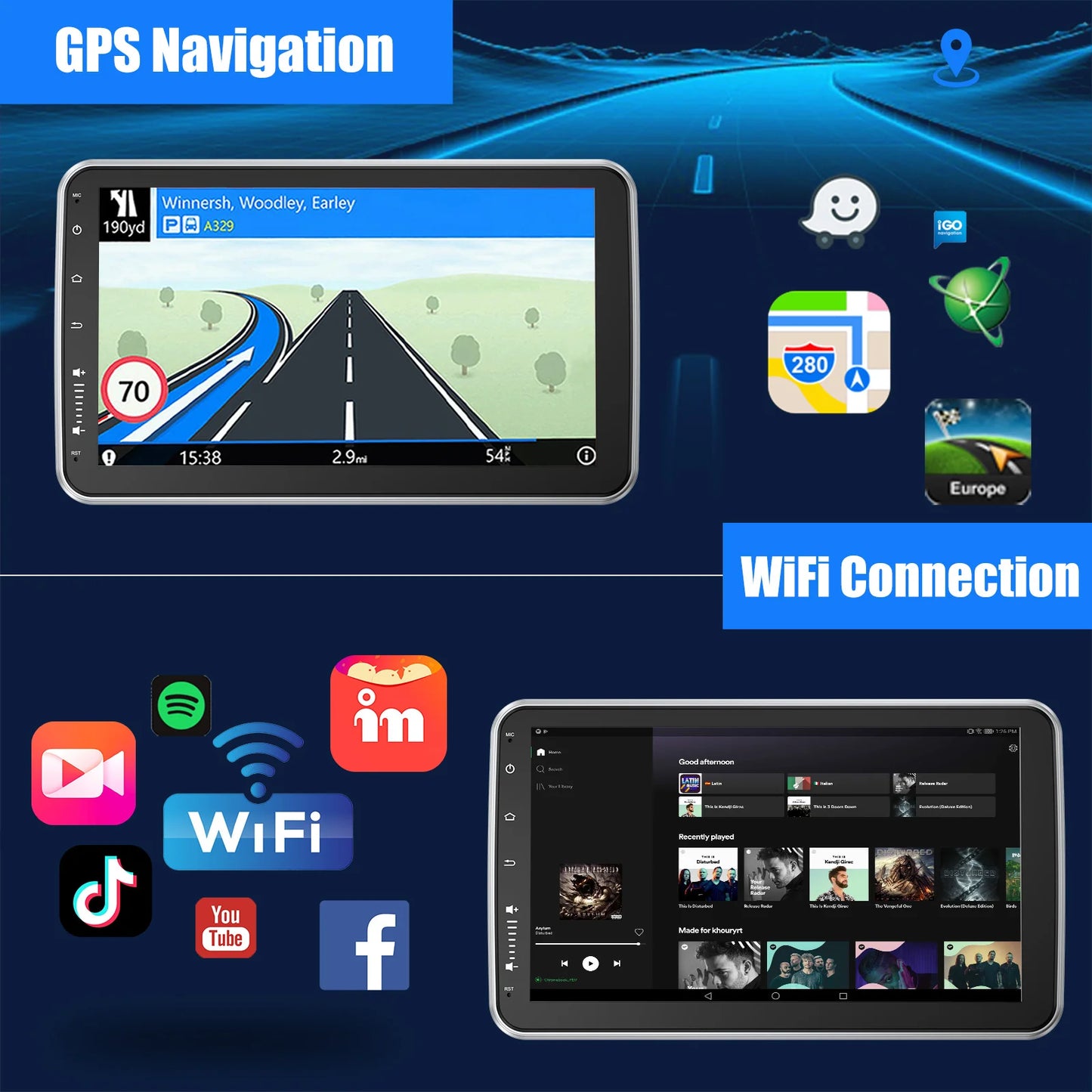 ESSGOO Android 13 10.1 Inch Universal Single Rotatable Car Radio Auto Carplay Multimedia Player GPS Navi Automotive Stereo