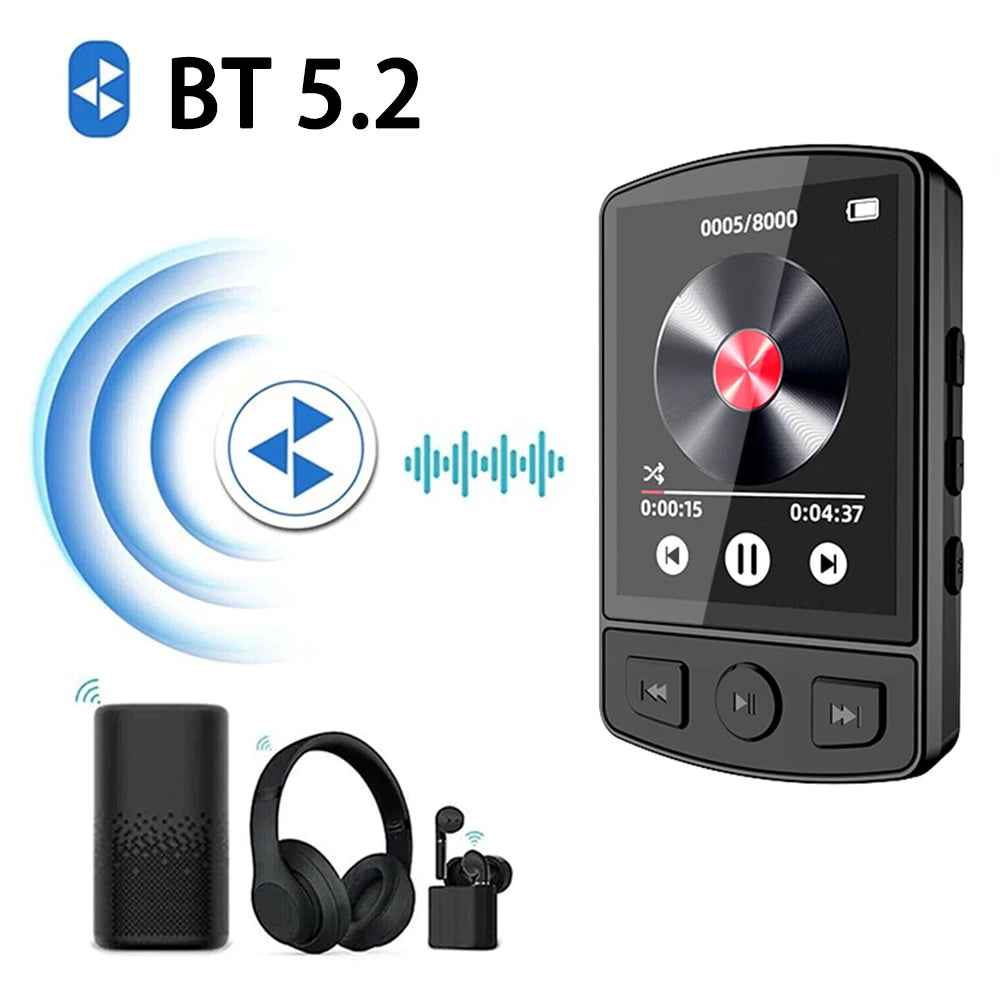 MP3 Player Bluetooth 5.2 1.77 inch Screen Music Player with Speakers Lossless Sound Quality with Recording E-Book Video Playing