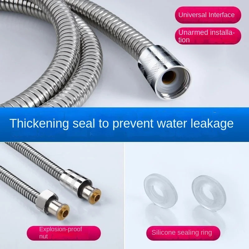 Shower Hose 1.5/2M Black/Silver Flexible Shower Hose Stainless Steel Long Bathroom Shower Pipe Extension Bathroom Accessories