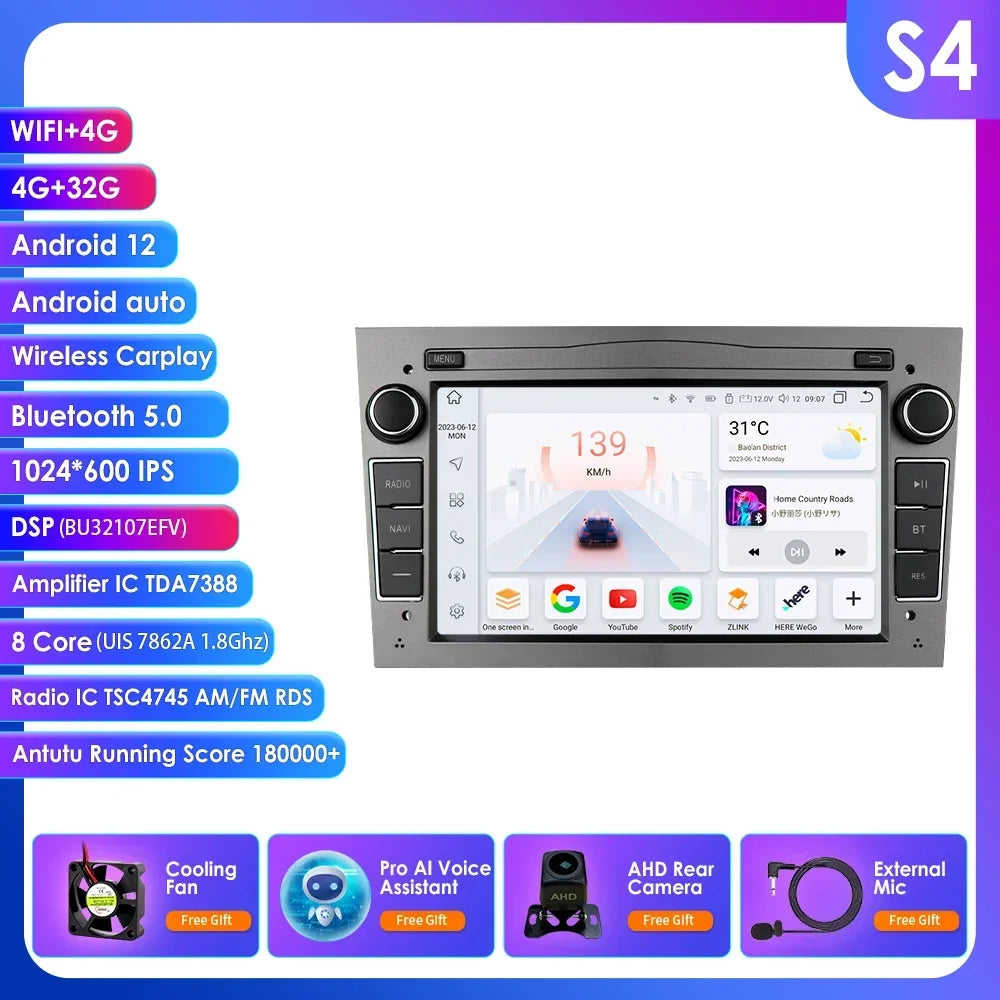 8G+128G 2Din Android 13 Car GPS Navigation Autoradio for Opel Astra H G J Antara Vectra C B Vivaro Corsa C D Zafira B Stereo RDS