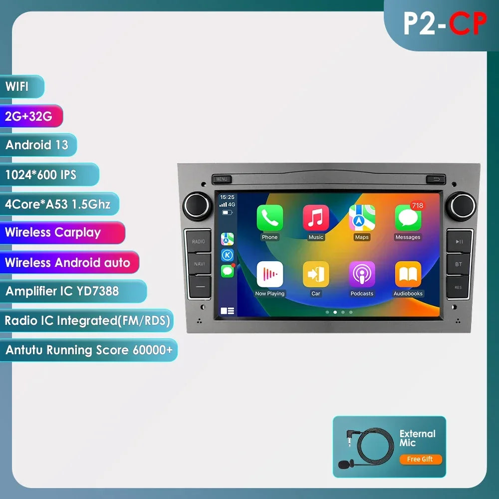 8G+128G 2Din Android 13 Car GPS Navigation Autoradio for Opel Astra H G J Antara Vectra C B Vivaro Corsa C D Zafira B Stereo RDS