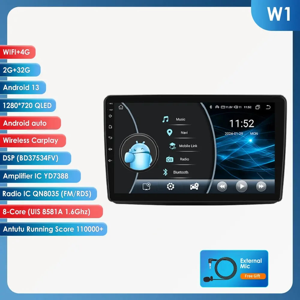 Android Radio Car Multimedia for Fiat Panda 2003 -2012 Android Auto Audio GPS 7862 Stereo Car CarPlay Intelligent Screen Player