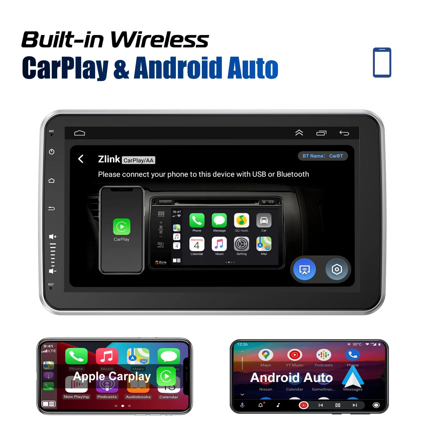ESSGOO Android 13 10.1 Inch Universal Single Rotatable Car Radio Auto Carplay Multimedia Player GPS Navi Automotive Stereo
