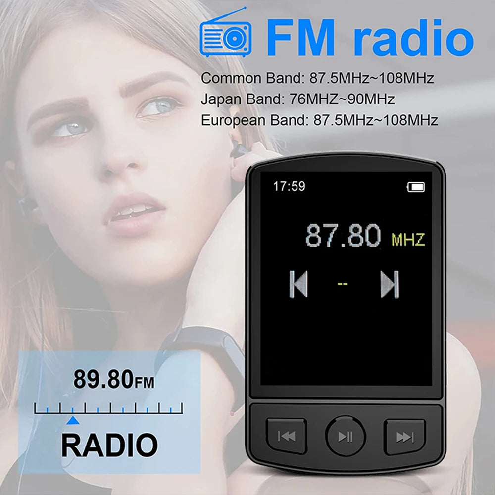 MP3 Player Bluetooth 5.2 1.77 inch Screen Music Player with Speakers Lossless Sound Quality with Recording E-Book Video Playing