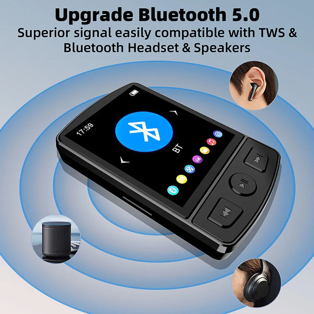 MP3 Player Portable Sport Clip Walkman HiFi Sound Bluetooth-Compatible 5.0 Student Walkman 1.8 Inch Screen with FM Radio E-Book