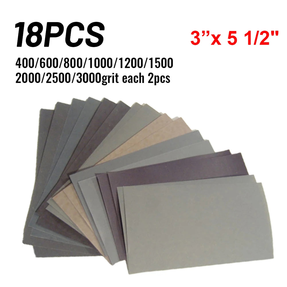 18pcs/Set Sandpaper 400,600,800,1000,1200,1500,2000,2500,3000 Grit  Sandpaper Wet / Dry Sanding Paper Abrasive Polishing Tools