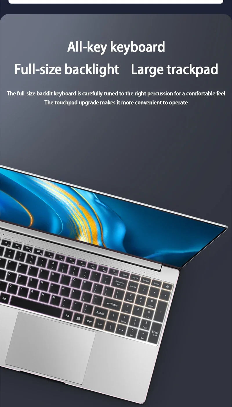 Brand 15.6" Inch Laptop 32GB RAM DDR4 2TB SSD ROM Windows 11 Pro Fingerprint Unlock Backlit Keyboard Portable Office Notebook