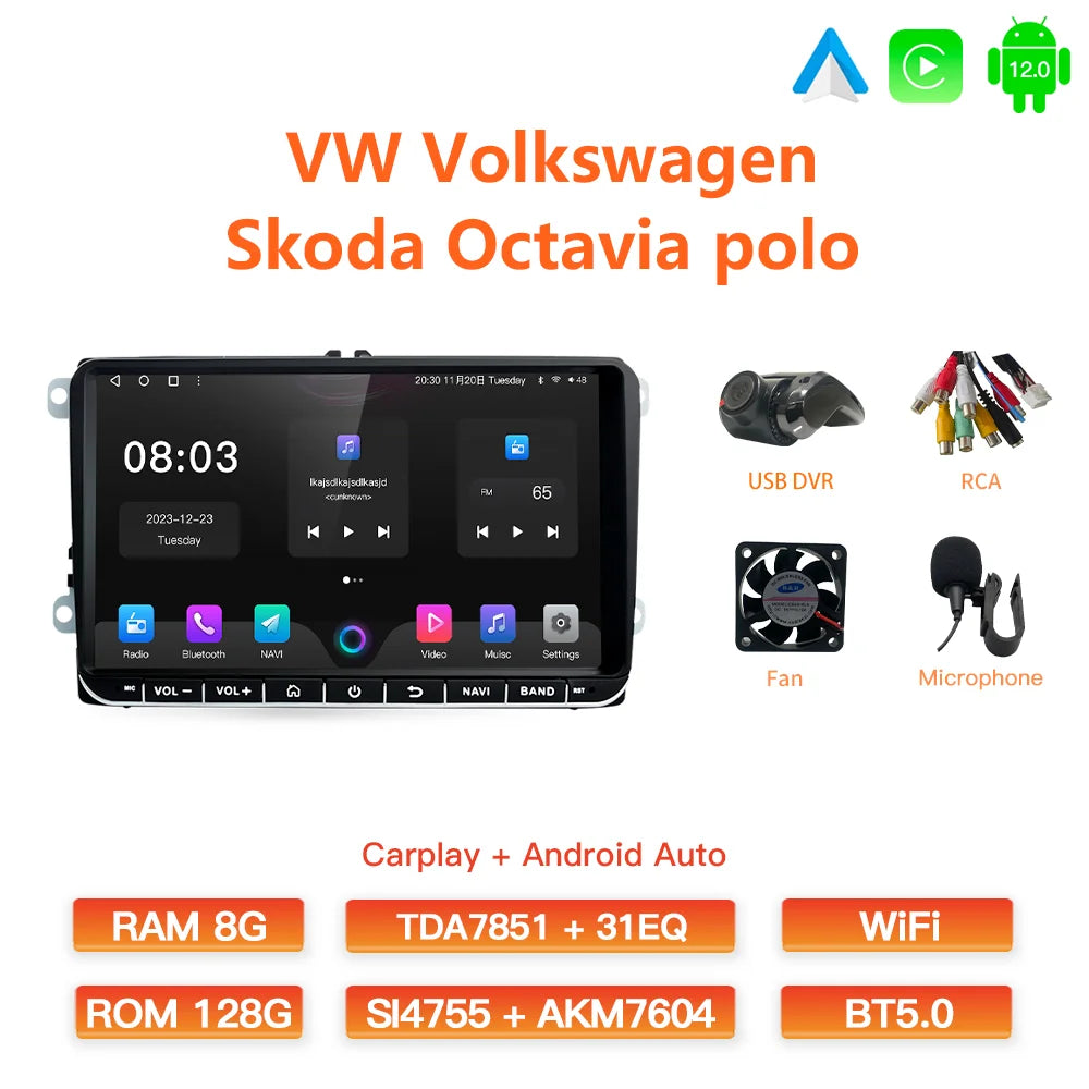 GATAXASKY 9" Autoradion multimediasoitin VW Volkswagen Passat B7 B6 Golf Touran Polo Tiguan Jetta 2 din Android 12 Carplaylle