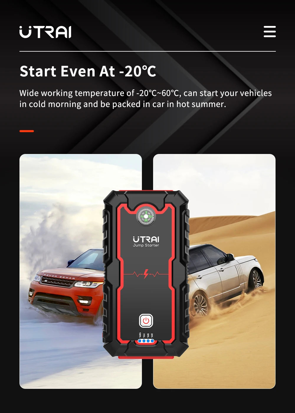 UTRAI 2000A Jump Starter Power Bank Portable Charger Starting Device For 8.0L/6.0L Emergency Car Battery Jump Starter