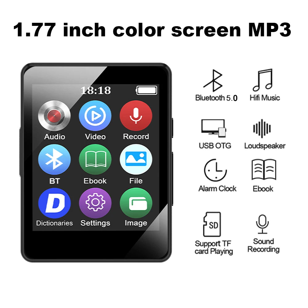 Portable BT MP3 Player Wireless Mini Digital HiFi Lossless Sound Music Players Small Black Walkman Audio Player