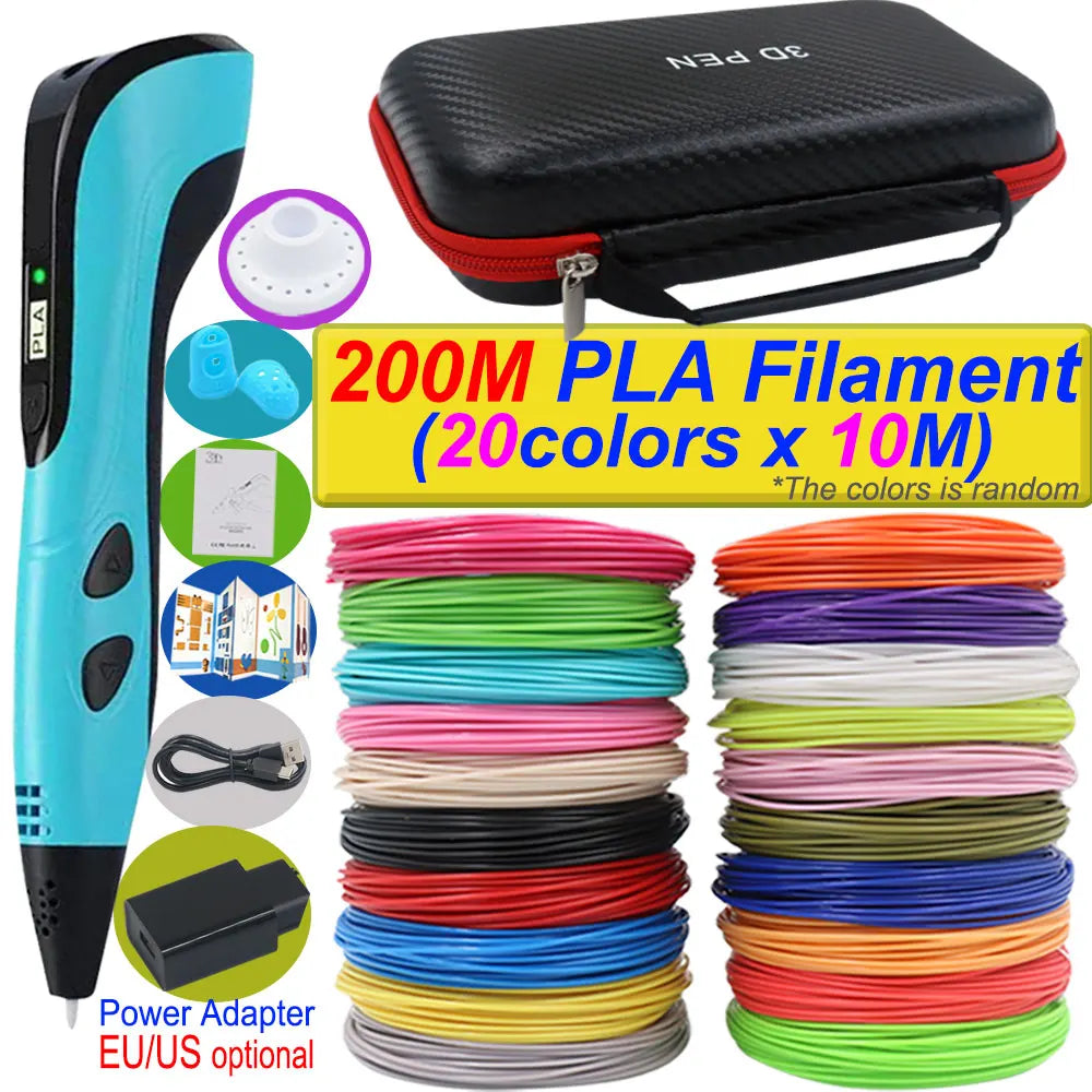 2025 New 3D Printing Pen DIY Three-dimensional Painting Children Toys With LCD Screen Power Adapter 200M PLA Filament Toys Gift