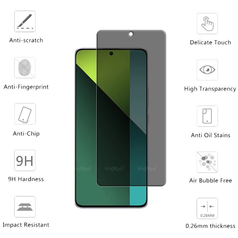 4Pcs For Redmi Note 13 Pro 5G Glass Redmi Note 13 5G Glass 9H HD Privacy Anti-Spy Cover Screen Protector Redmi Note 13 Pro 4G 5G