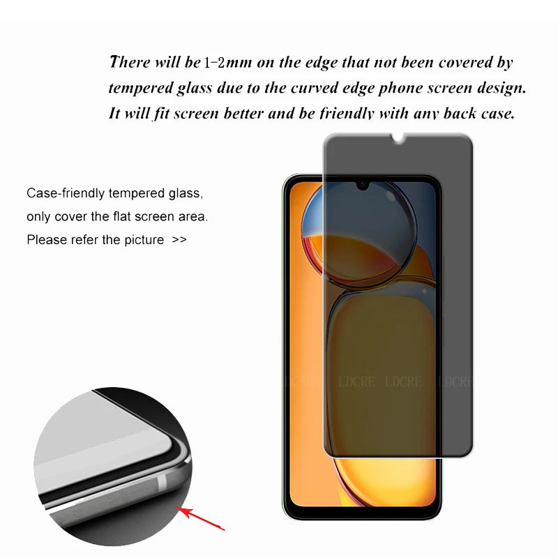4Pcs For Xiaomi Redmi 13C Glass Redmi 13C Screen Protector Phone Cover Protective 9H Anti-Spy Privacy Tempered Glass Redmi 13C
