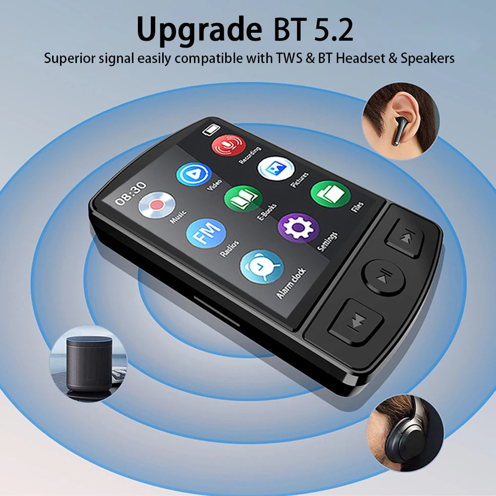MP3 Player Bluetooth 5.2 1.77 inch Screen Music Player with Speakers Lossless Sound Quality with Recording E-Book Video Playing