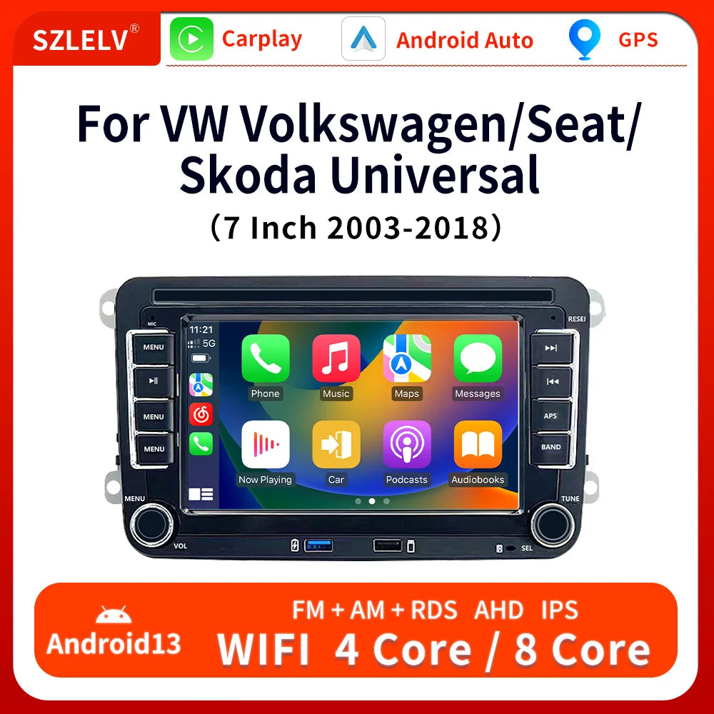 7 Inch Android 13 Auto Carplay Radio GPS For VW Volkswagen VW Multivan Scirocco Transporter und MultivanT5 T6 WiFi Car Player