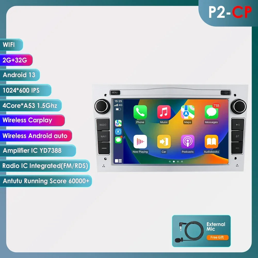 8G+128G 2Din Android 13 Car GPS Navigation Autoradio for Opel Astra H G J Antara Vectra C B Vivaro Corsa C D Zafira B Stereo RDS
