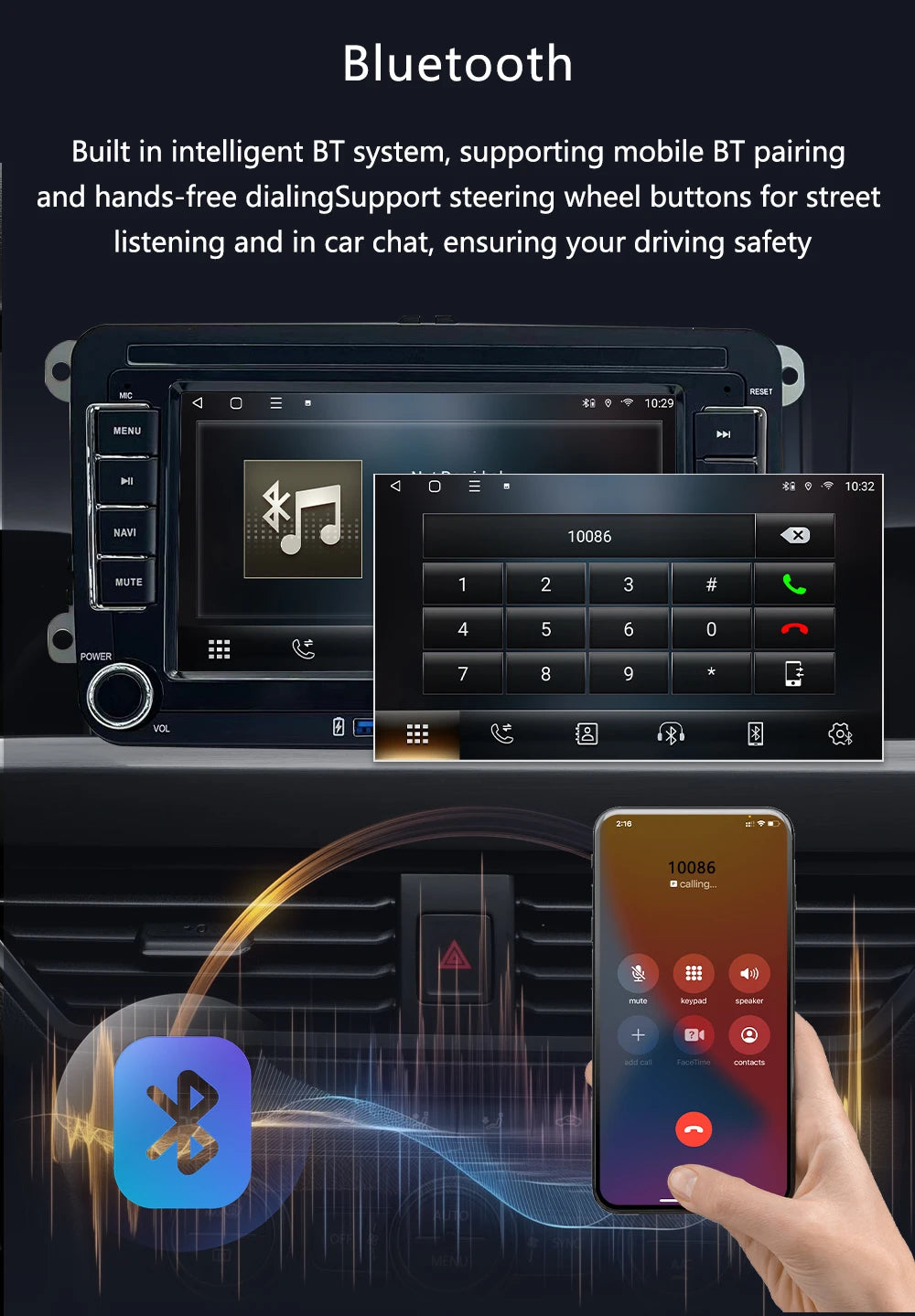 7 Inch Android 13 Auto Carplay Radio GPS For VW Volkswagen VW Multivan Scirocco Transporter und MultivanT5 T6 WiFi Car Player