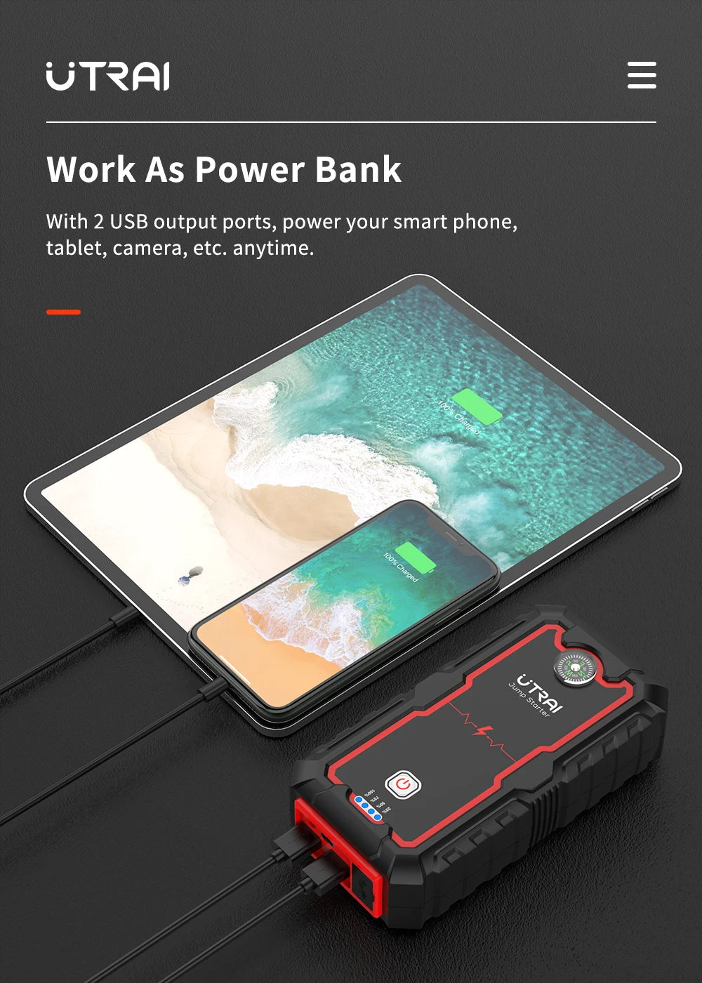 UTRAI 2000A Jump Starter Power Bank Portable Charger Starting Device For 8.0L/6.0L Emergency Car Battery Jump Starter