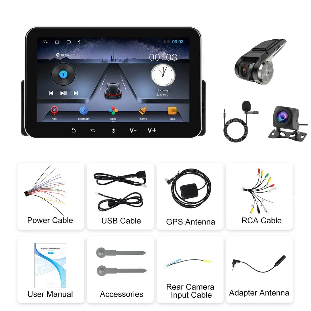 Podofo 2+32G Android Car Radio 7'' 1Din Multimedia Player Carplay Android Auto GPS Navigation WIFI EQ Split Screen Car Stereo