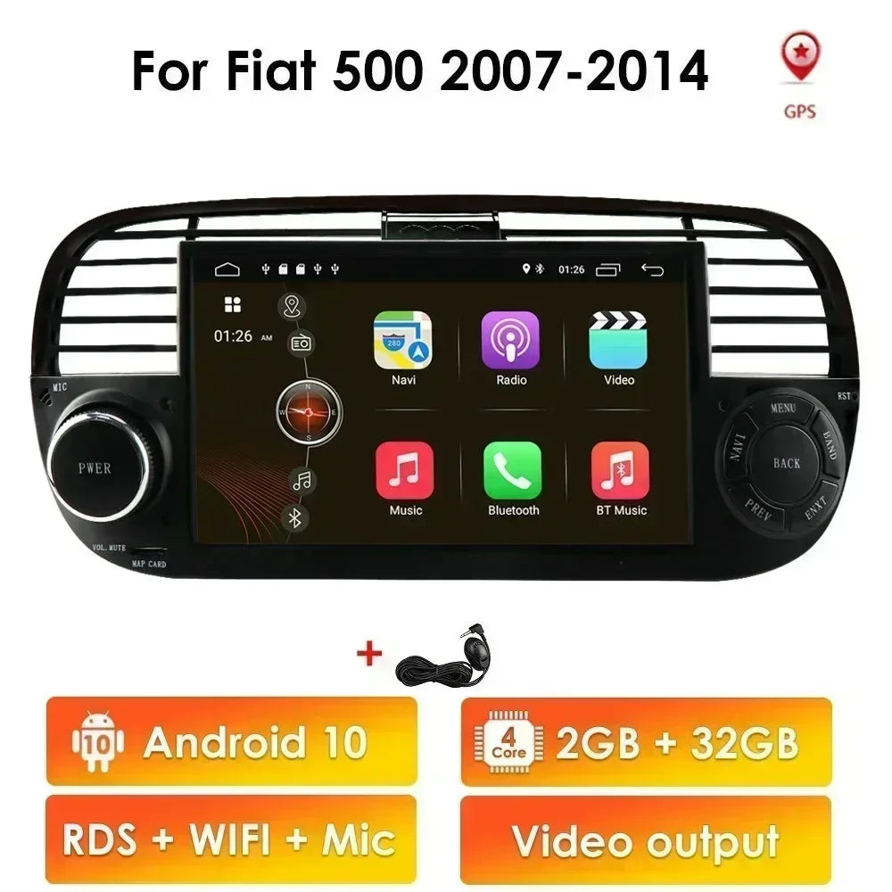 4G Carplay 2Din Android Auto Radio for FIAT 500 Car Multimedia Player Stereo GPS Navigation DVD Video DSP RDS DTV AM FM Audio BT