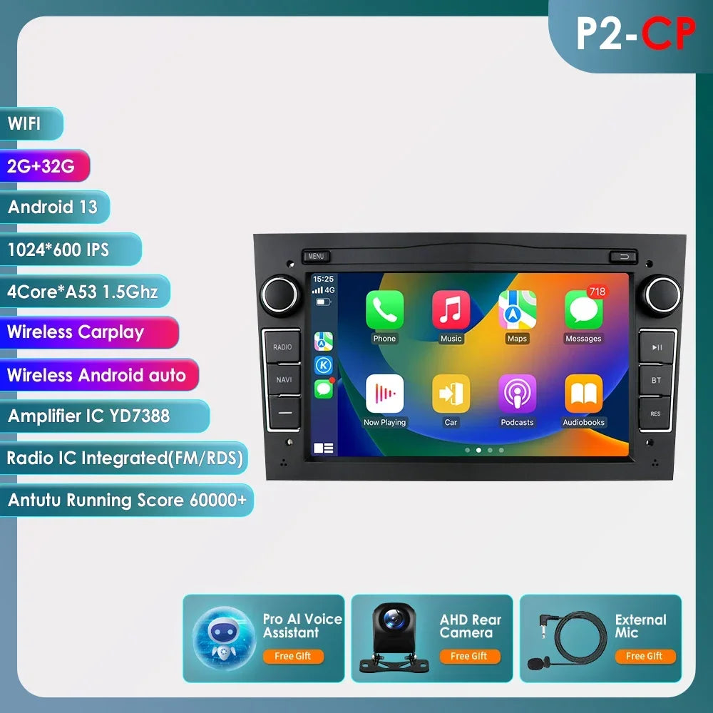 8G+128G 2Din Android 13 Car GPS Navigation Autoradio for Opel Astra H G J Antara Vectra C B Vivaro Corsa C D Zafira B Stereo RDS