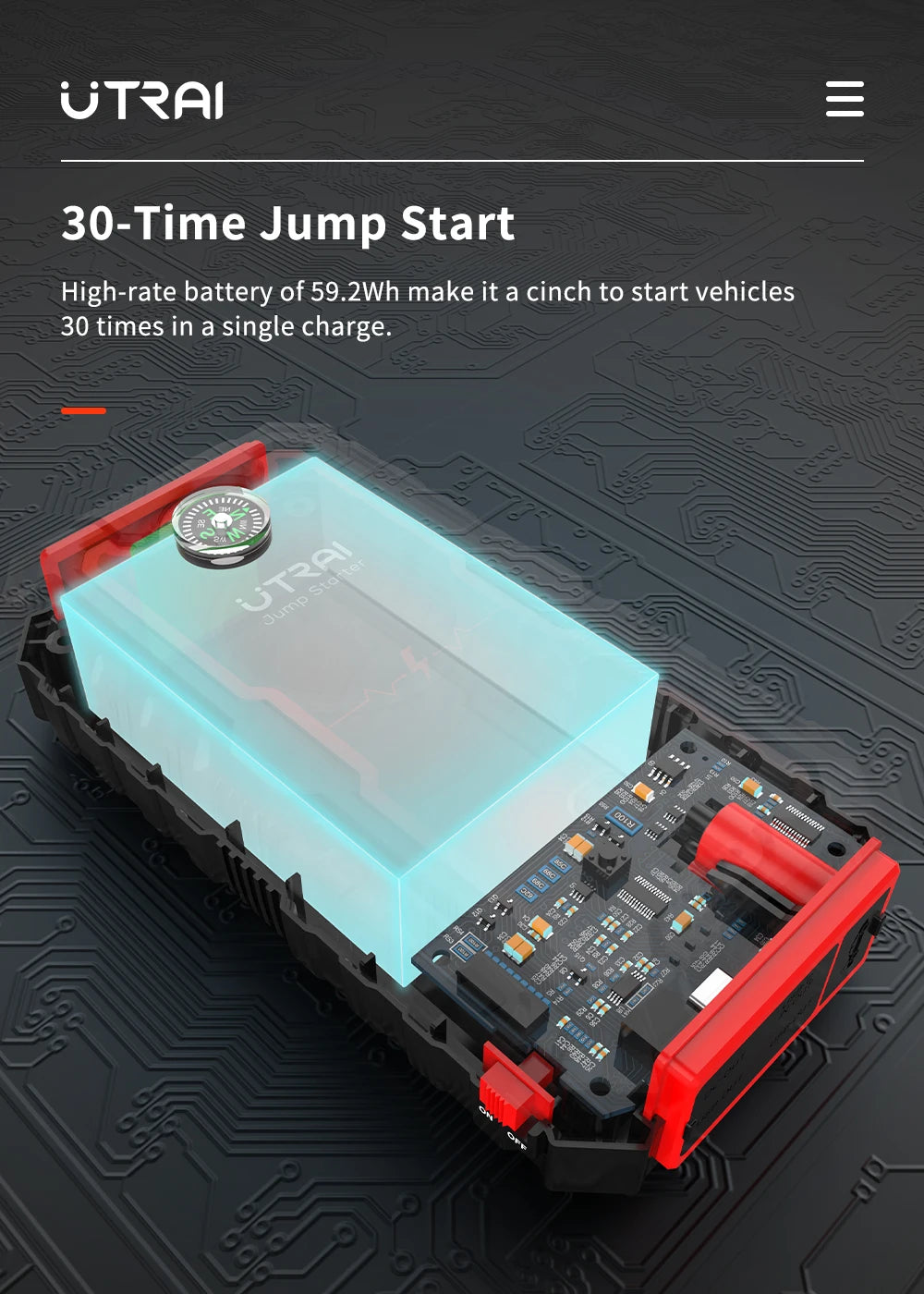 UTRAI 2000A Jump Starter Power Bank Portable Charger Starting Device For 8.0L/6.0L Emergency Car Battery Jump Starter