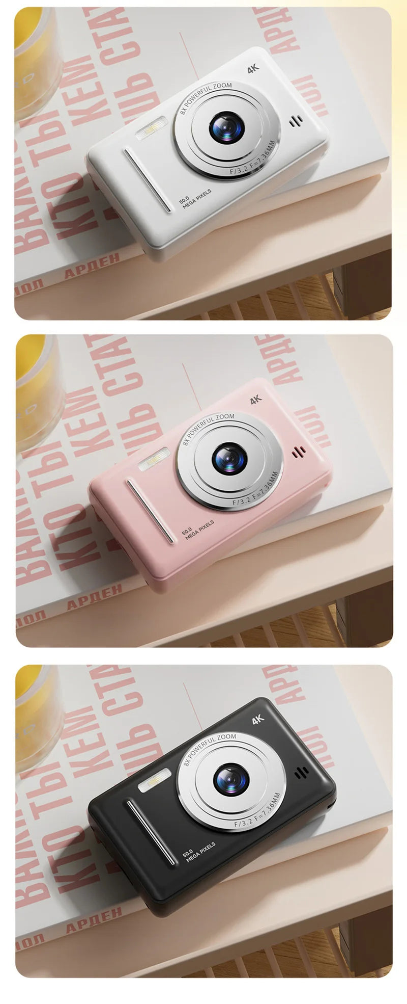 2025 New 4K Digital Camera Retro CCD 50 Million Pixels Portable Card Camera Entry-level Camera Dual Cam Flash 8X Zoom Auto Focus