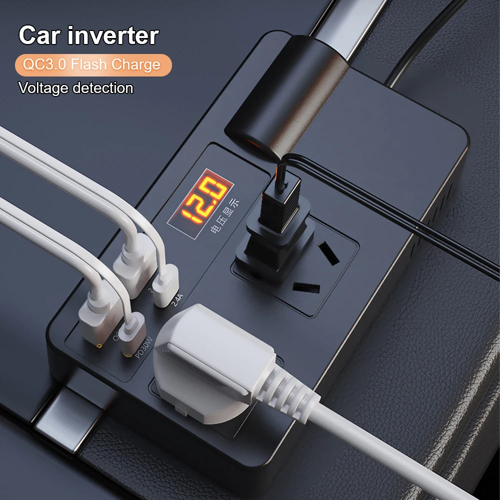 220W Power Inverter Car Mounted Solar Inverter USB Voltage Transformer Portable DC 12V To AC 220V Conversion USB Battery Clip