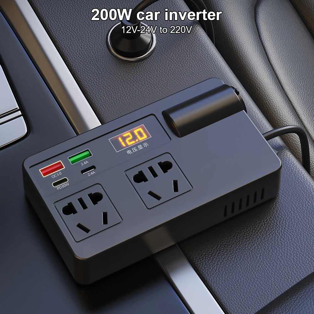 220W Power Inverter Car Mounted Solar Inverter USB Voltage Transformer Portable DC 12V To AC 220V Conversion USB Battery Clip