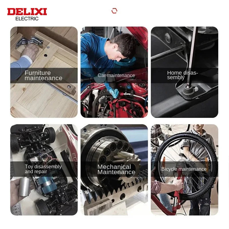 DELIXI ELECTRIC kuusiokoloavainsarja, kuusiokoloavaimen ruuvimeisselisarja holkilla universaalin vääntömomentin pitkä metriikka, moottoripyörille, polkupyörille