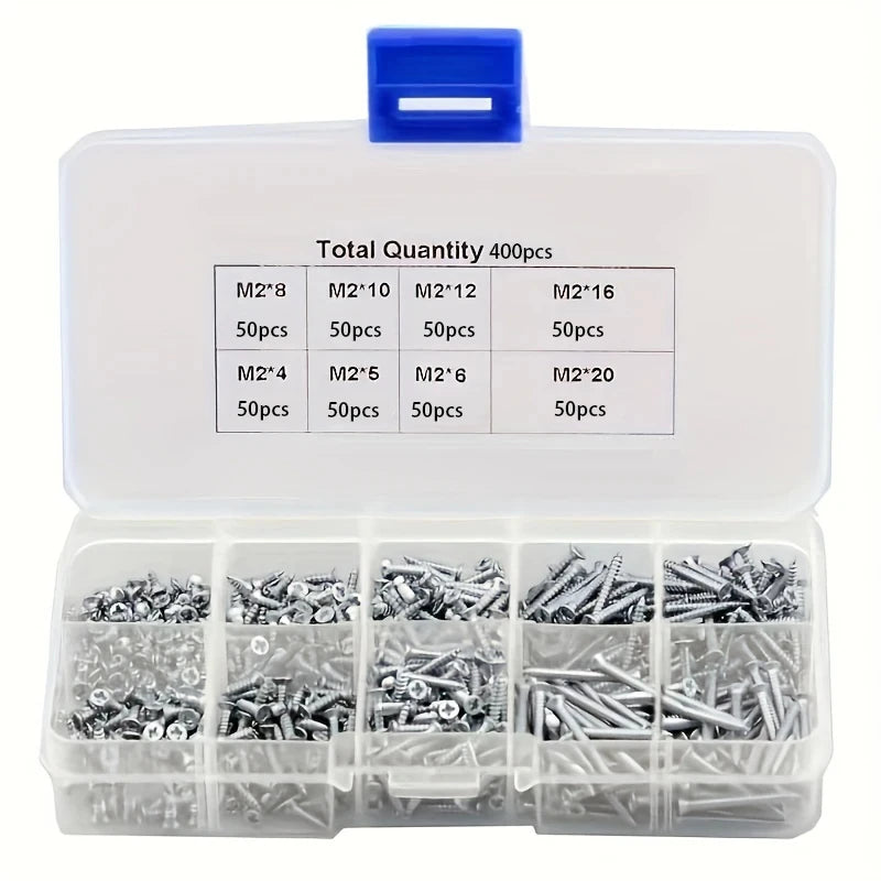 400pcs Self Tapping Wood Screws Set M2 Phillips Flat Head Sheet Metal Screw Self Tapping Screws Assortment Kit