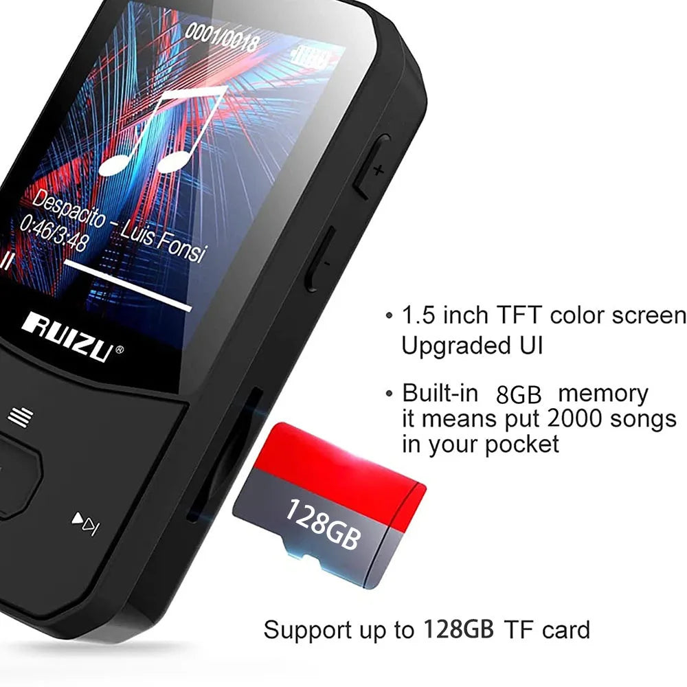 X52 Sport Bluetooth MP3 Player Portable Back clip Mini Music Walkman With Screen Support FM,Recording,Clock,Pedometer Radio