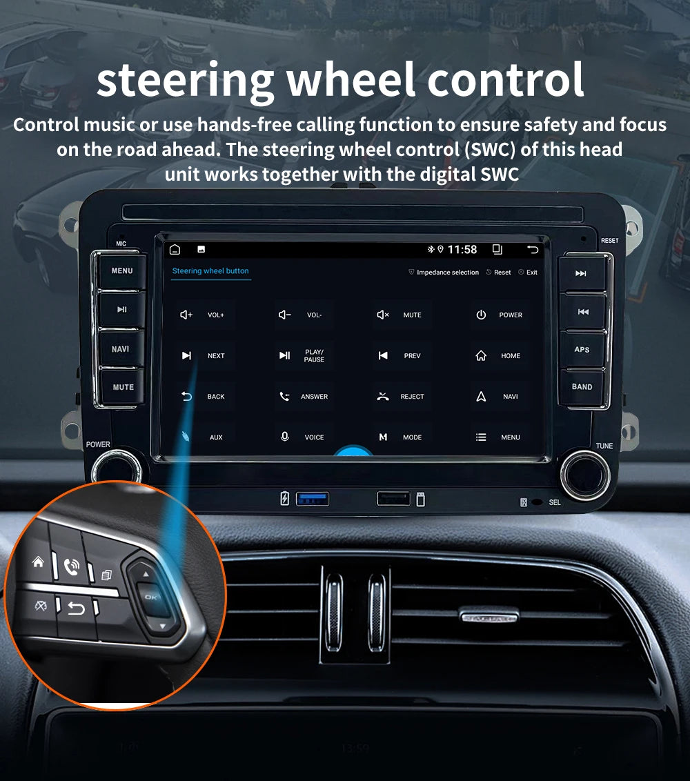7 Inch Android 13 Auto Carplay Radio GPS For VW Volkswagen VW Multivan Scirocco Transporter und MultivanT5 T6 WiFi Car Player