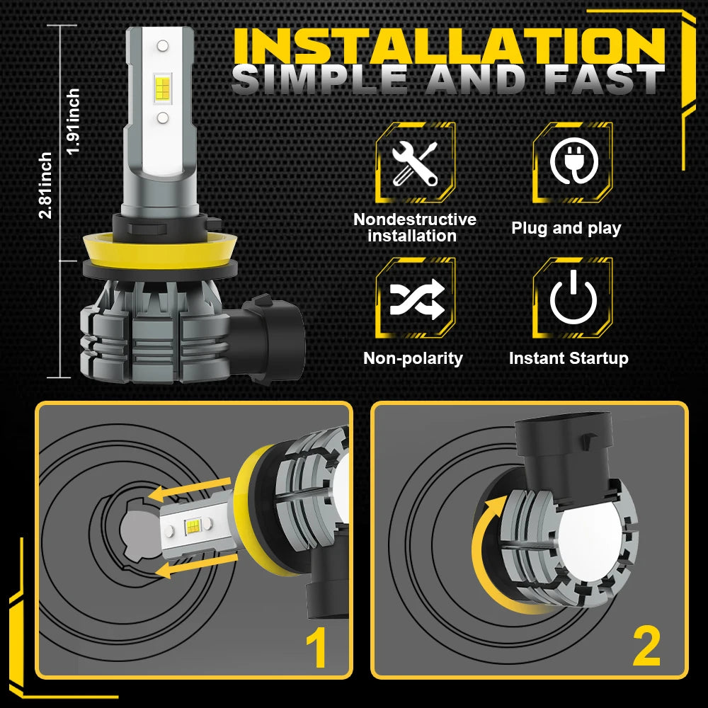 BMTxms 2Pcs 60W 12000LM Canbus H8 H11 9005 9006 Car LED Light Fog Light H9 HB3 HB4 9145 H10 LED Fog Lamp 6000K 3000K 12V Diode