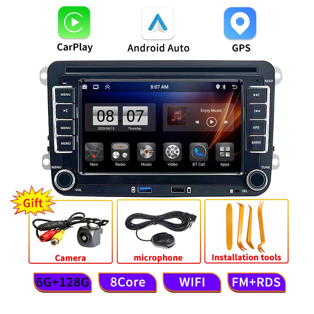 7 Inch Android 13 Auto Carplay Radio GPS For VW Volkswagen VW Multivan Scirocco Transporter und MultivanT5 T6 WiFi Car Player