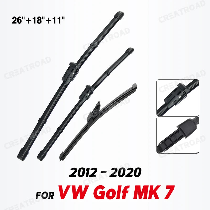 Wiper LHD Front & Rear Wiper Blades Set For VW Golf MK 7 2012 - 2020 Windshield Windscreen Window Brushes 26"+18"+11"
