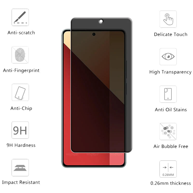 4Pcs For Redmi Note 13 Pro 5G Glass Redmi Note 13 5G Glass 9H HD Privacy Anti-Spy Cover Screen Protector Redmi Note 13 Pro 4G 5G