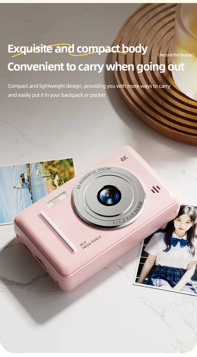 2025 New 4K Digital Camera Retro CCD 50 Million Pixels Portable Card Camera Entry-level Camera Dual Cam Flash 8X Zoom Auto Focus