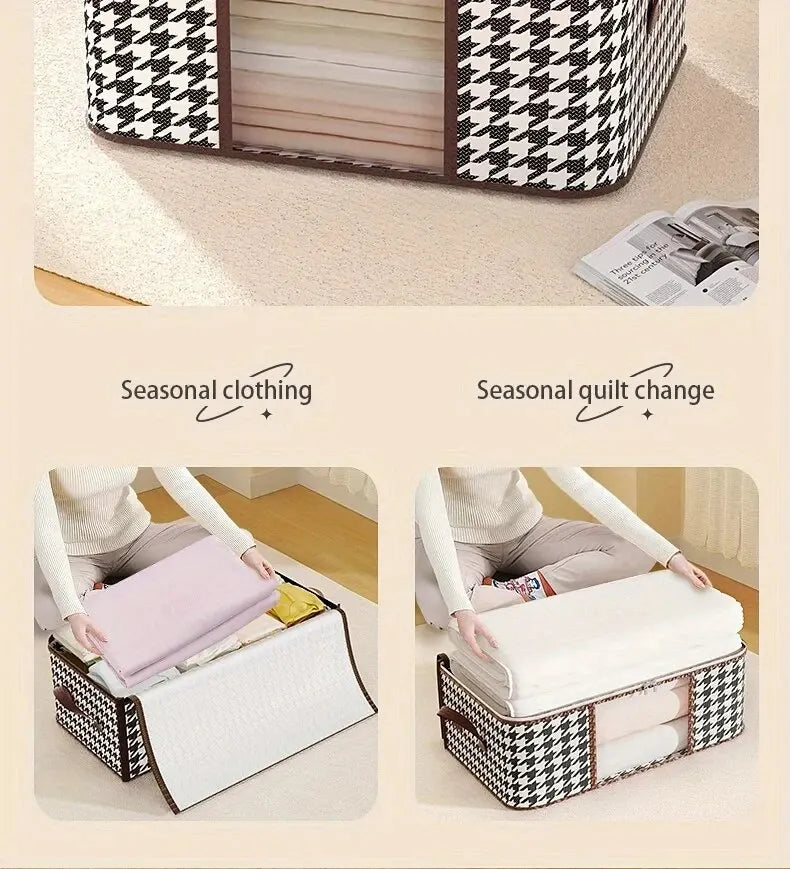 Visible Large Capacity Storage Box Portable Household Clothes Organizer With Handles Foldable Dustproof Quilt Zipper Container
