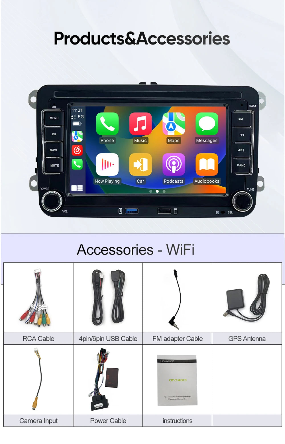 7 Inch Android 13 Auto Carplay Radio GPS For VW Volkswagen VW Multivan Scirocco Transporter und MultivanT5 T6 WiFi Car Player