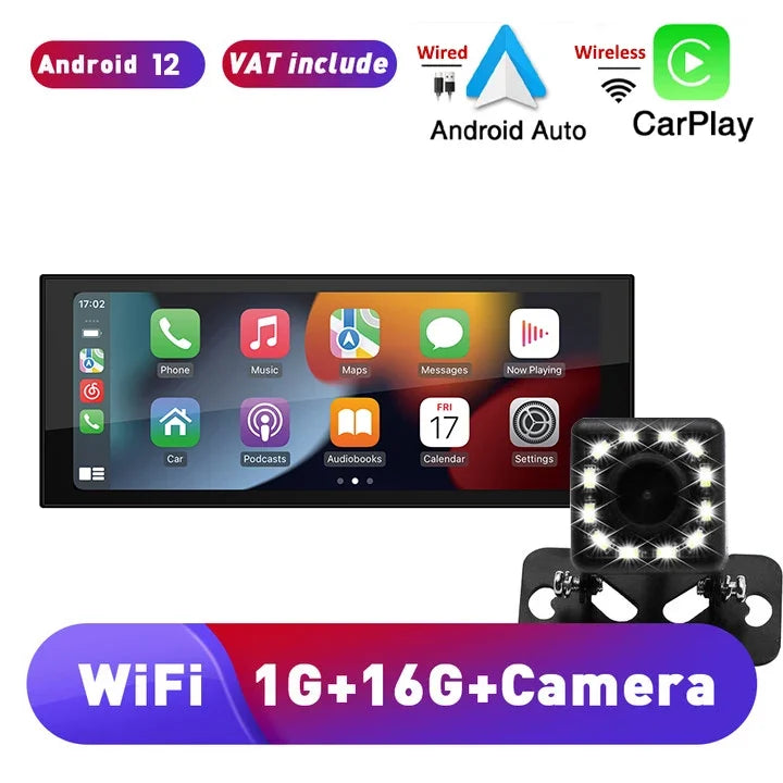 1 Din Android Car Radio Wireless CarPlay Mirror Link Bluetooth WiFi Android-Auto 6.86 Inches GPS Navigation Multimedia Player