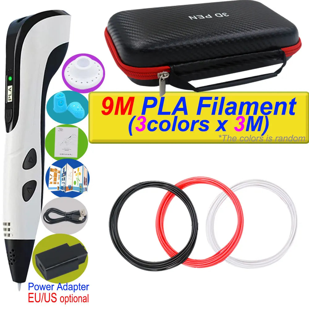 2025 New 3D Printing Pen DIY Three-dimensional Painting Children Toys With LCD Screen Power Adapter 200M PLA Filament Toys Gift