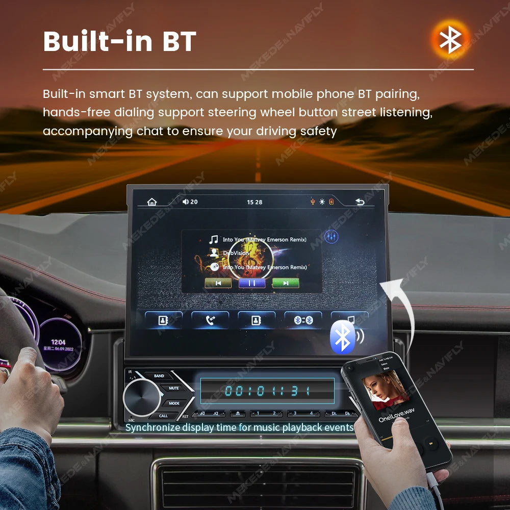 MEKEDE 1Din 7" Retractable Screen MP5 Player Car Radio Android Auto Carplay Universal GPS Navi Car Multimedia Intelligent System