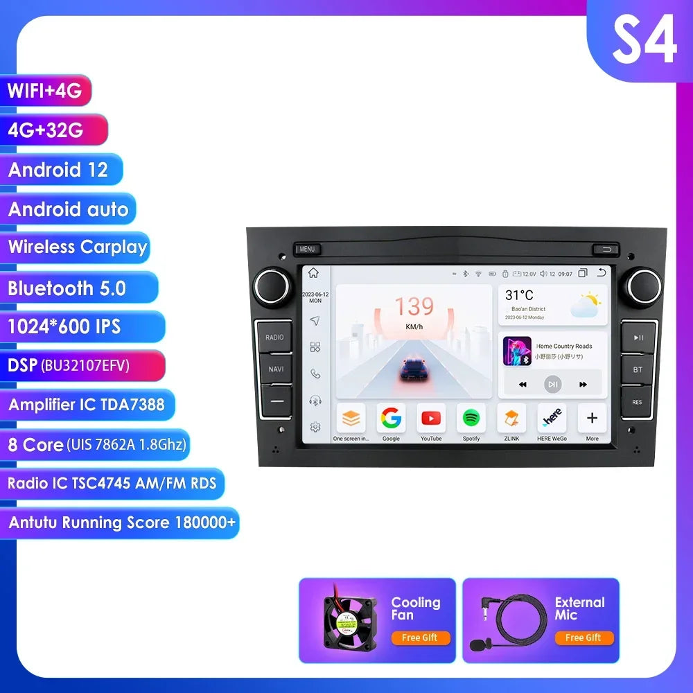 8G+128G 2Din Android 13 Car GPS Navigation Autoradio for Opel Astra H G J Antara Vectra C B Vivaro Corsa C D Zafira B Stereo RDS