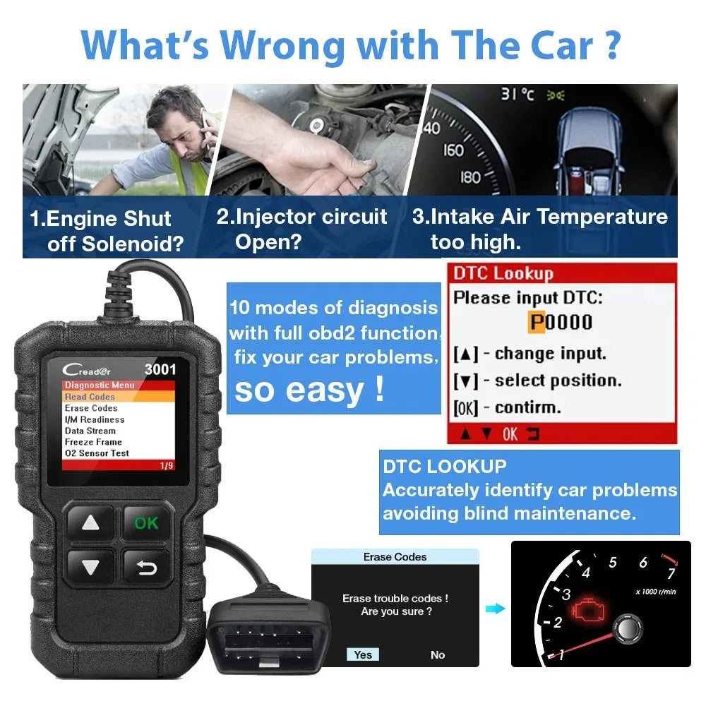 LAUNCH X431 CR3001 Car Full OBD2 Diagnostic Tools Automotive Professional Code Reader Scanner Check Engine Free Update pk  ELM32